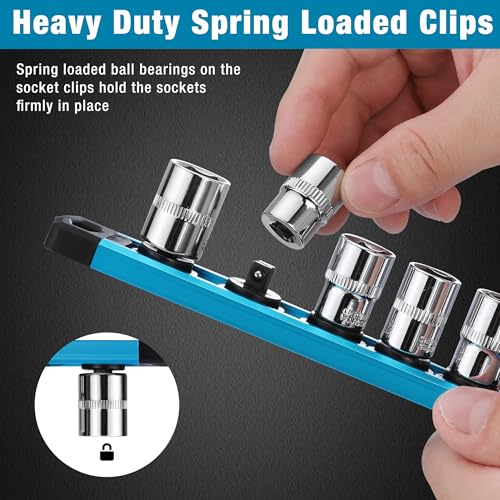 Image of WORKPRO Magnetic Socket Organizer, Heavy Duty 1 /4-Inch Drive Socket Rail | Aluminum Alloy, 12 Pieces Clips, Rotatable & Movable Clips, Efficient Organization