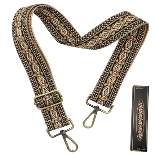 Image of LEMEDE Purse Strap Adjustable Replacement Crossbody Bag Straps Retro Jacquard Embroidery Shoulder Straps for Shoulder Bag