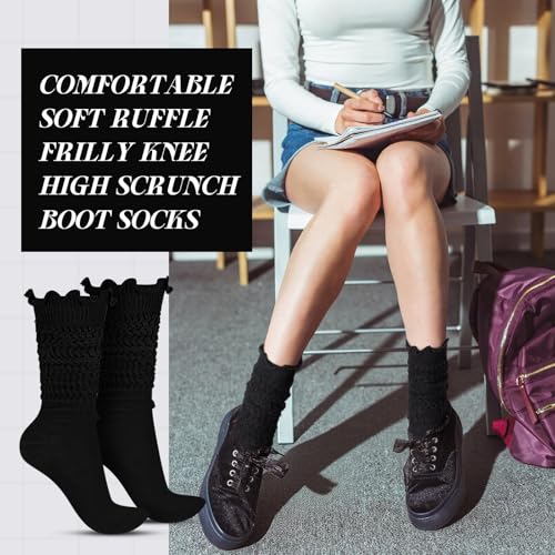 Sintege Ruffle Slouch Socks for Women Soft Scrunch Knee Boot High Socks with Ruffle Trim 80s 90s Neon Women's Sock for Party2