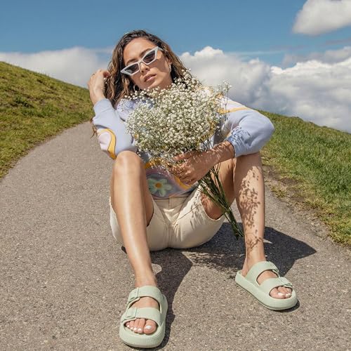 Image of CUSHIONAIRE Fame Pillow Recovery Sandals for Women, Adjustable Double Buckle Waterproof EVA Cloud Slides for Women