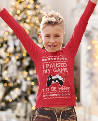 Tstars Gaming Boys Ugly Christmas Shirt I Paused My Game to Be Here Xmas Holiday Long Sleeve T-Shirt for Youth Kids3