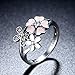 BAMOER 925 Sterling Silver Rings Pink White Enamel Cherry Blossom Flower Ring for Women Anniversary Ring Size 6 7 8 9