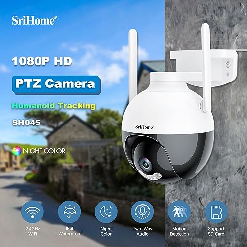 Image of Srihome SH045 Full HD 1920 * 1080p WiFi IP Camera WiFi Home Security CCTV Camera Pan & Tilt 2 Way Talk Color Night Vision Sleep Mode AI Motion Detection Supports MicroSD Card Upto 128GB