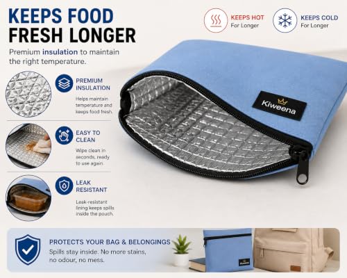 Image of Insulated Lunch Pouch for Office, School & Travel | Thermal Tiffin Bag with Aluminium Foil Lining | Leakproof, Lightweight & Reusable Lunch Organizer for Men, Women & Kids (Sky Blue)