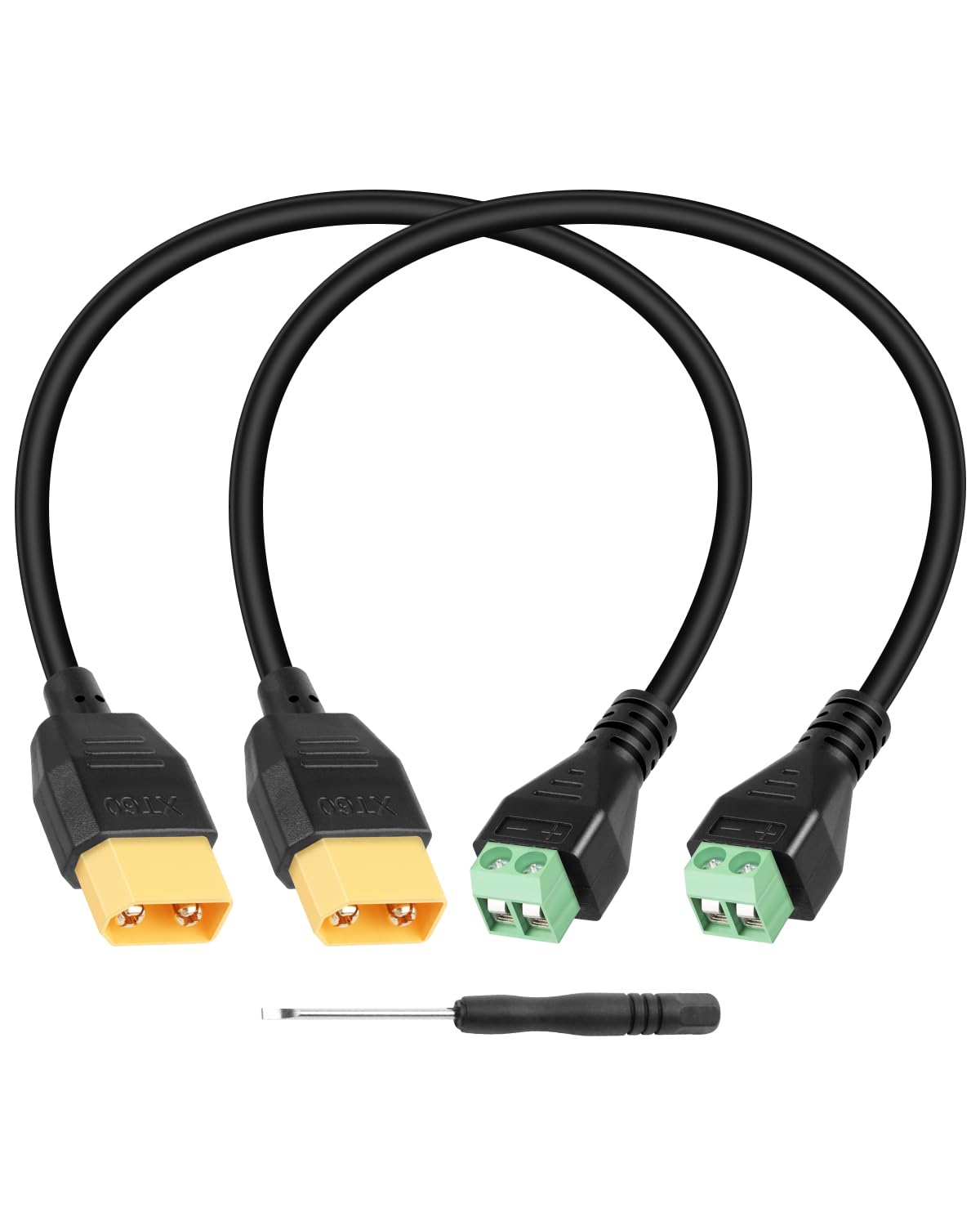 GELRHONR XT60 Extension Cable, XT60 Male to 2-Pin Terminal Converter Adapter Cable, Solderless XT60 Connector for Portable Power Station, Drone, Solar Panel, Model Airplane 30cm/1Ft (2 Pack)