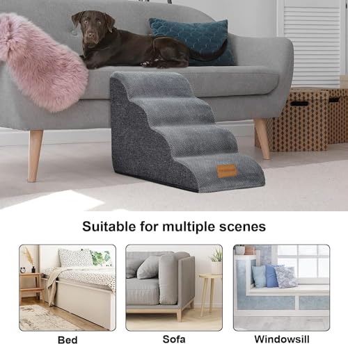 Breiter Hundetreppe 4 Stufen 50cm hoch für Kleine Hunde, Hochdichtem Schaumstoff Haustiertreppe, Waschbarem Bezug und Rutschfestem Boden, 51x72x41cm