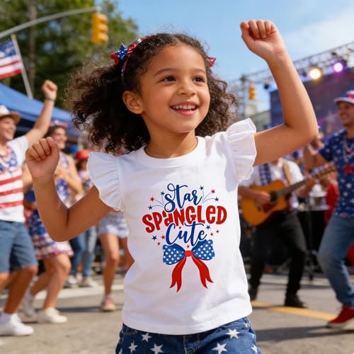 Image of Tkria July 4th Tank Top Girl Toddler 4th of July Shirt Baby Girl American Flag Shirt USA Ruffle Tee Girl Patriotic Outfit