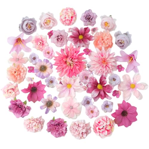 Avagiaforu 48 Fleurs Artificielles en Tissu, Têtes de Rose Pivoine Pour DIY, Décoration (Rose + Violet)