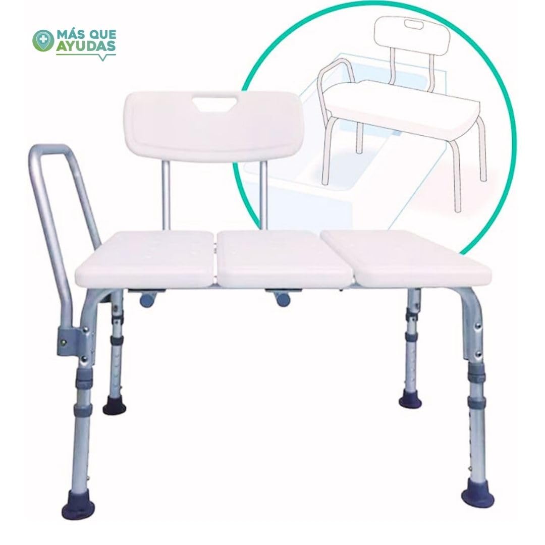 Asiento de Transferencia para Bañera con Respaldo y Asa, Ajustable 81-91 cm, Antideslizante, Silla de Baño para Adultos y Personas con Movilidad Reducida