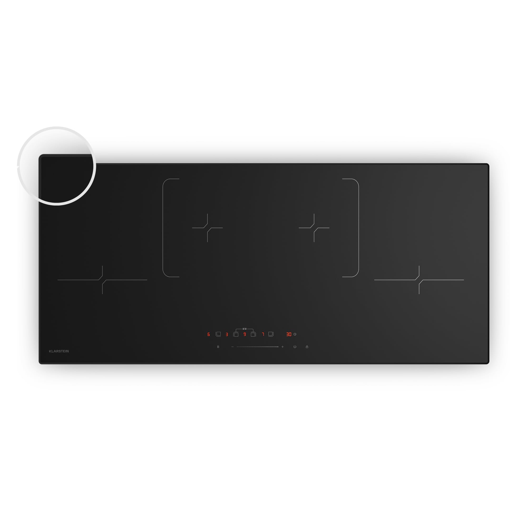Klarstein Velaire Placa Inducción 90cm - 4 Zonas, 7000W Boost, Control Táctil, Temporizador, Bloqueo Infantil, Indicador Calor Residual, Vitrocerámica Inducción, Diseño Minimalista