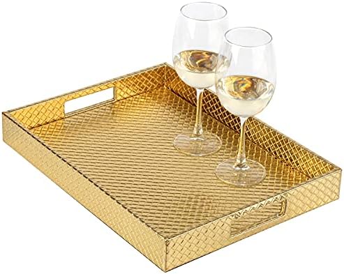 Faux Leather (Gold) Serving Tray with Hole Handles 58 Product Image