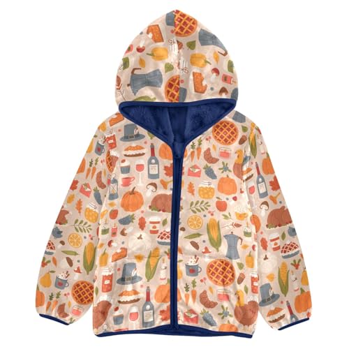 Turkey Corn Pumpkin Wine Girls Fleece Jacket Girls Fall Jacket Girls Zip Up Hoodie Girls Sherpa Jacket 2-10T