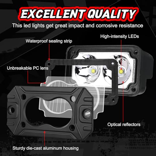 Image of LED Pod Lights Flush Mount Off Road Driving LED Light Bar | 2PCS 4 Inch CREE Combo Backup Work Light Waterproof Bumper Cube Light for Truck Pickup UTV ATV Boat 4x4