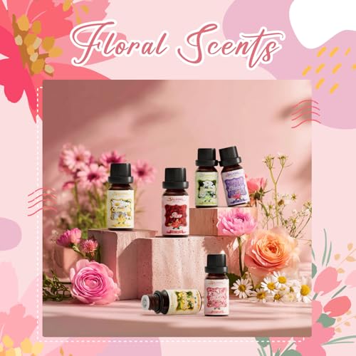 SALKING Bloemen etherische oliën set, aromatherapie geurolie cadeauset, pure geuroliën voor diffusers en luchtbevochtigers, 6x10 ml (lavendel, kersenbloesem, gardenia, roos, ylang-ylang, kamille) - Afbeelding 3