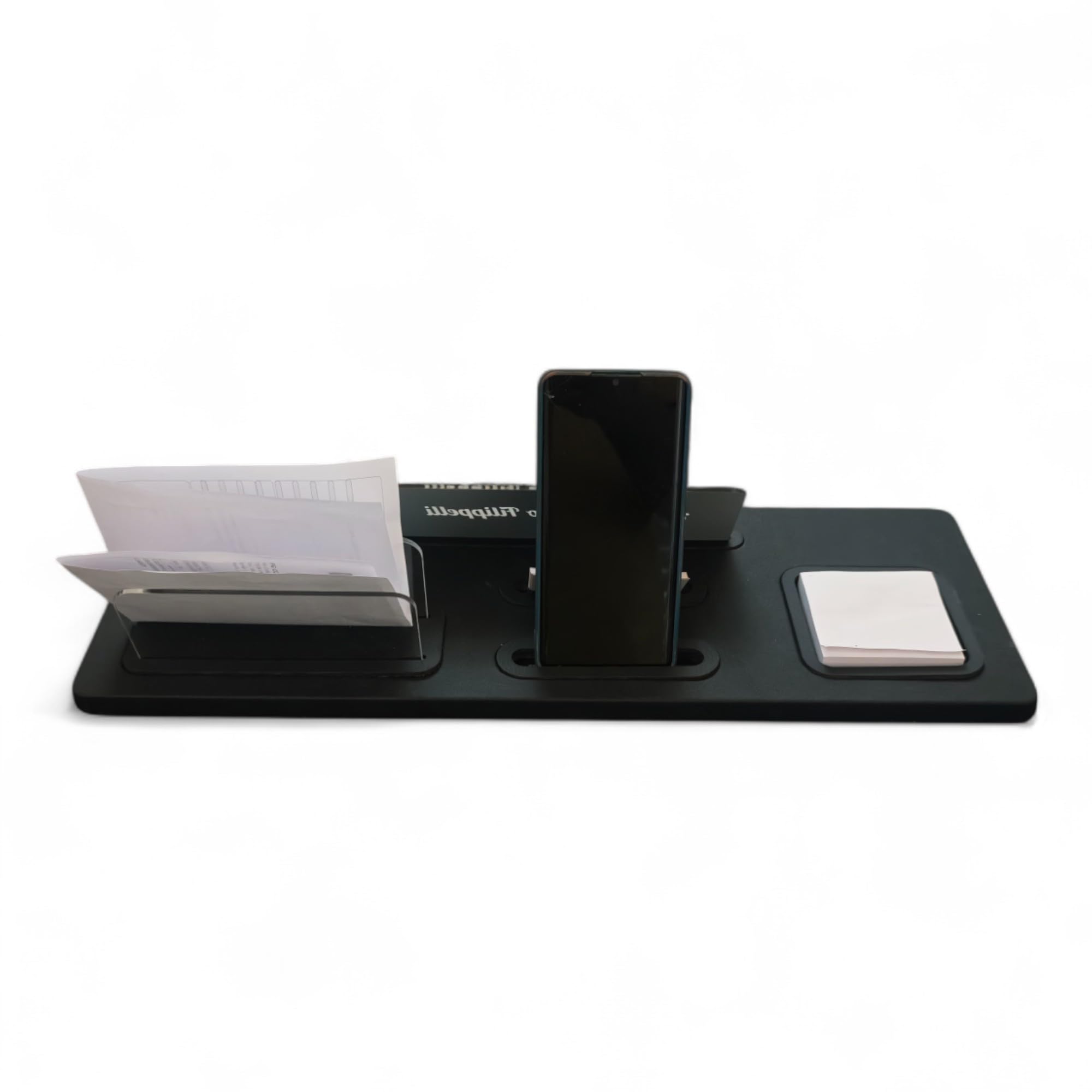 Juego de escritorio de ecopiel sintética negra, 5 en 1 organizador – Soporte para smartphone, tarjetero, tarjetero, porta tarjetas adhesivas, caballero personalizado. – Oficina Casa (SA