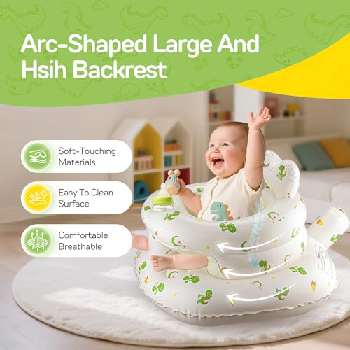 Image of Inflatable Seat for Babies 3-36 Months, SSyang Sit Me Up Floor Chair with Built-in Air Pump, Supportive Baby Chair for Learning to Sit, Full Surround Design (Large Base Dinosaur)