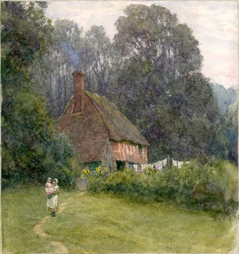 Pintura decorativa Cottage en lienzo de 60x90cm: cuadro de pared de Helen Allingham con figuras