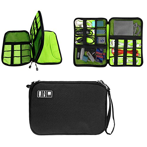 Double Layer USB Cable Hard Drive Case Electronics Accessory Organizer iPad Tablet Cellphone Cord Shuttle SD Card Reader Holder Travel Carrying Storage Bag Headphone Charger Clutter Protection Case