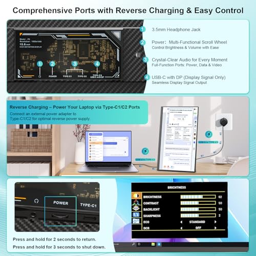 Image of Laptop Screen Extender 15.6 inch, 120% sRGB 1080P FHD Laptop Monitor Extender, Dual Screen for 13-17 inch Laotop, Plug and Play Portable Monitor with Windows /Mac /Android /Chrome /PS5