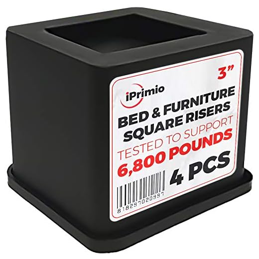 iPrimio Bed Risers - Square, 3 Inch Lift, Heavy Duty, 4 Pack, Up to 6800lbs - Bed Raising Blocks, Furniture Risers - Safe, Sturdy Bed Lifts for College Dorm Rooms, Couches, Tables, Desk Riser