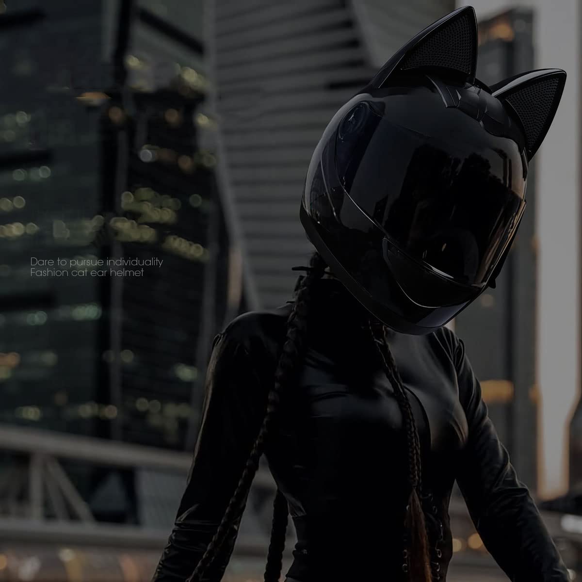 Cool and Cute Motorcycle Cat Ear Helmet for Girl Women, DOT Certified Bluetooth Motorcycle Helmet Full Face Flip-Up Integrated Motorbike Gift Helmet, Cat Racing Motocross Helmets-Black|Small : Automotive