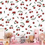 Red Cherry Wall Decals Cherries Fruit Wall Stickers Peel and Stick Kitchen Wall Stickers Removable Boho Green Leaves Wall Decals Watercolor Fruit Leaf Stickers for Nursery Bedroom Decor