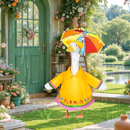 DORONAN Raincoat Porch Goose Outfits, 23" Goose Statue Raincoat Costume Spring Porch Goose Outfits, Durable Summer Lawn Goose Clothes with Hat Umbrella, Outdoor Yard Patio Garden Holiday Decor — view 6