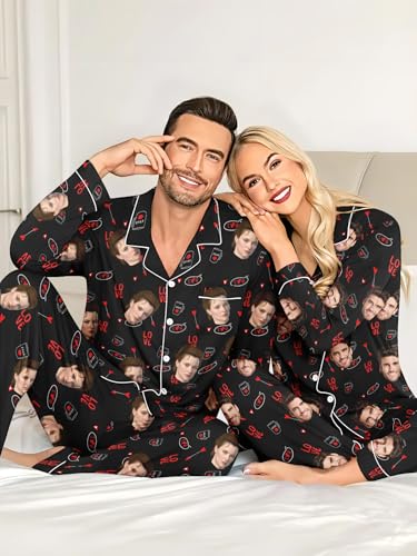 Personalized Face Pajama Sets for Couple Matching Customized Short Pajamas with Photo Name Valentine Gift2
