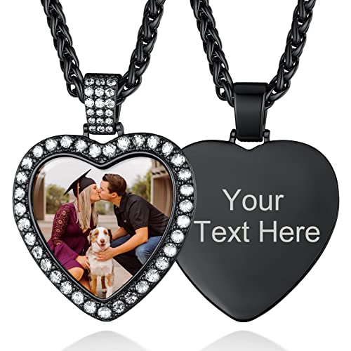 Custom4U Picture Necklace Personalized Photo for Men Women Steel/18K Gold Plated/Black Custom Angel Wings/Heart Pendant Necklace with Picture Memory Circle Chain 18-30 Inch,Hip Hop Jewelry+G