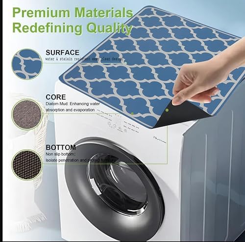 Image of Homecloud Non-Slip Washing Machine Mat - Durable Waterproof Protective Cover for Washer & Dryer, Dust-Resistant Mat Ideal for Laundry Room & Kitchen Appliances (Blue)