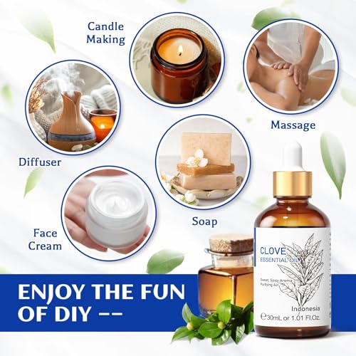 Image of HIQILI 1 Fl Oz Clove Oil for Teeth and Gums, Oral Care, DIY Clean Spray, Aromatherapy, 100% Pure Natural Premium - 30ml (Pack of 2)