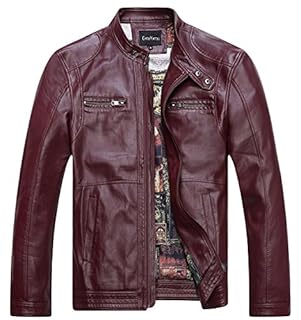chouyatou men's vintage stand collar pu leather jacket