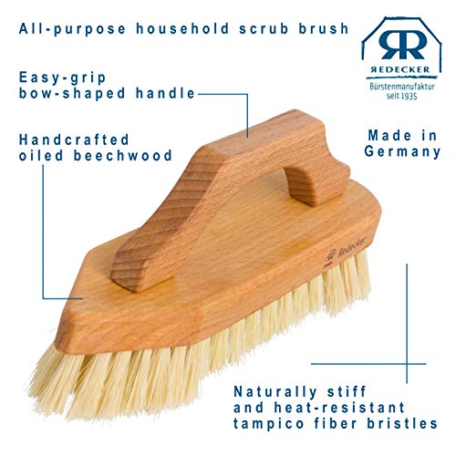 Redecker Tampico Fiber Scrub Brush With Oiled Beechwood Bow-Shaped Handle, 8-5/8-Inches #TOP3