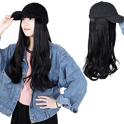 ZAIQUN Baseballkappen-Perücken für Frauen, lang, gewellt, synthetische Hut, Perücken für Frauen, Baseballmütze mit Haaren, für Halloween, Cosplay, Kostüm, tägliche Party Cover