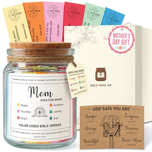 Bible Verse Jar – Mothers Day Gifts for Mom, Wife & Mother-in-Law – Pre-Folded Handmade Bible Verse Jar – Idea Christian Gift for Women – Inspirational & Religious Mothers Day Gifts from Daughter, Son