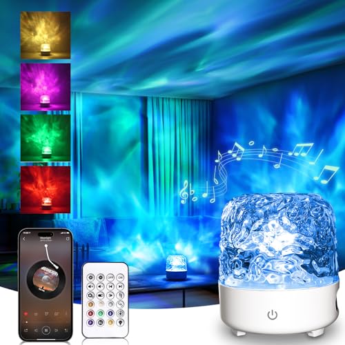 TJINHEZ Projecteur de galaxie, haut-parleur Bluetooth HiFi pour chambre à coucher, veilleuse rechargeable avec télécommande, projecteur de plafond vagues de l'océan pour enfants et décoration de