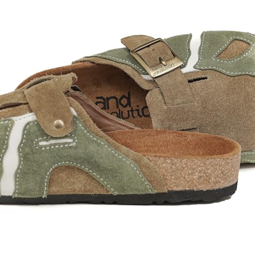 Image of Retro Xstream Suede Cork Clogs Olive Green Tan Comfort Footwear for Men|Size 9
