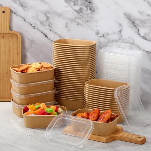 Maxdot 50 Pack 22 oz Disposable Food Containers with Lids Paper Food Containers Bowls for Meal Prep, Salad, Ice Cream, Yogurt, Soup Bowls Party Leftover Box by Maxdot - Used condition - Image 4