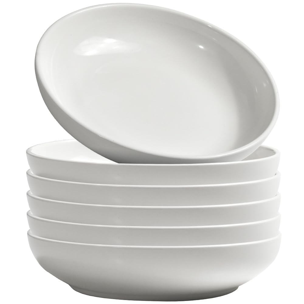 homEdge Lot de 6 bols à pâtes en porcelaine pour salade, soupe, spaghetti, pâtes, 887 ml, blanc