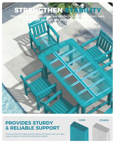 Image of Ciokea HDPE Outdoor Dining Set of 6, Patio Table and Chairs Sets, Lake Blue