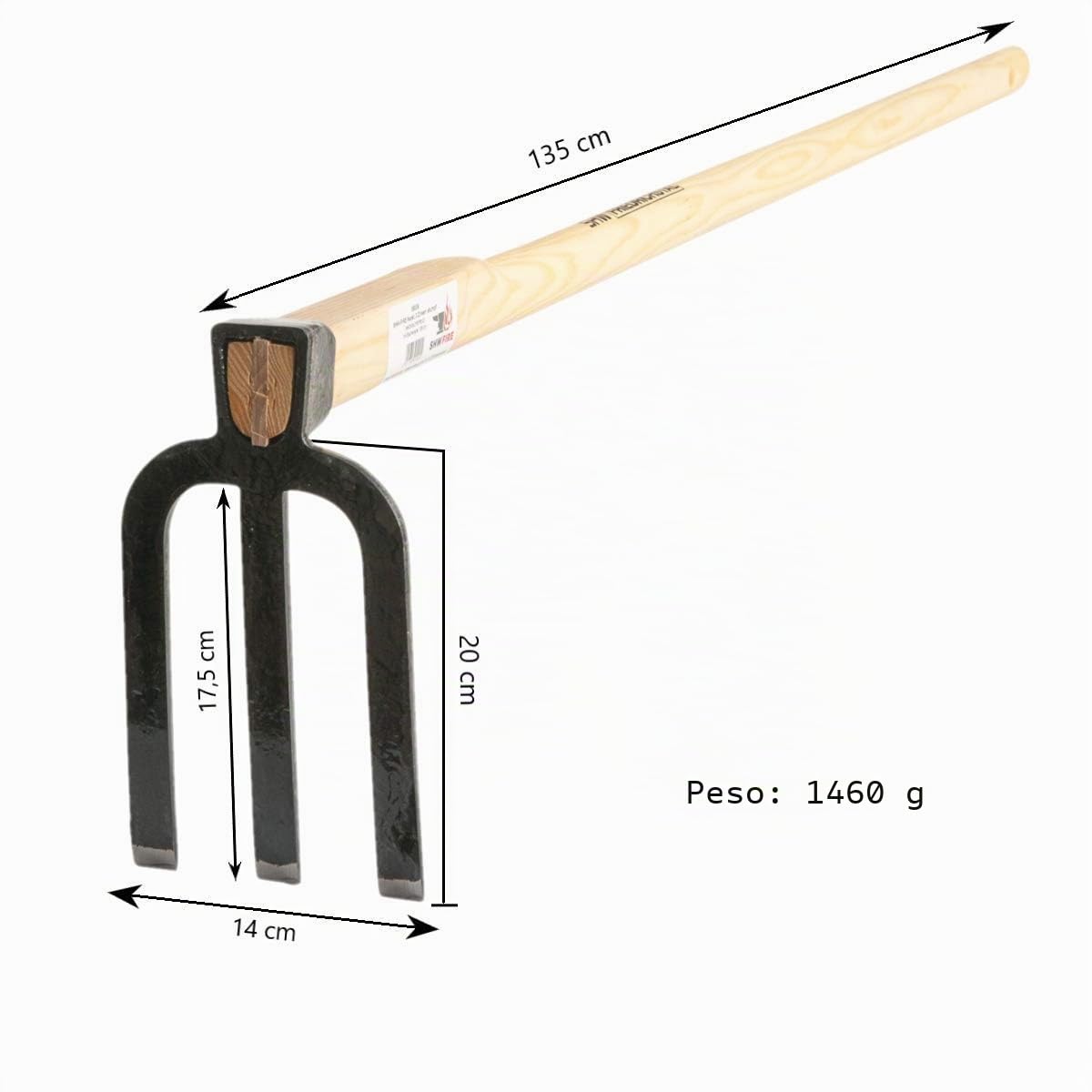 SHW-FIRE - Zappa da giardino a 3 denti con manico da 135 cm, forgiata di alta qualità per un supporto ottimale