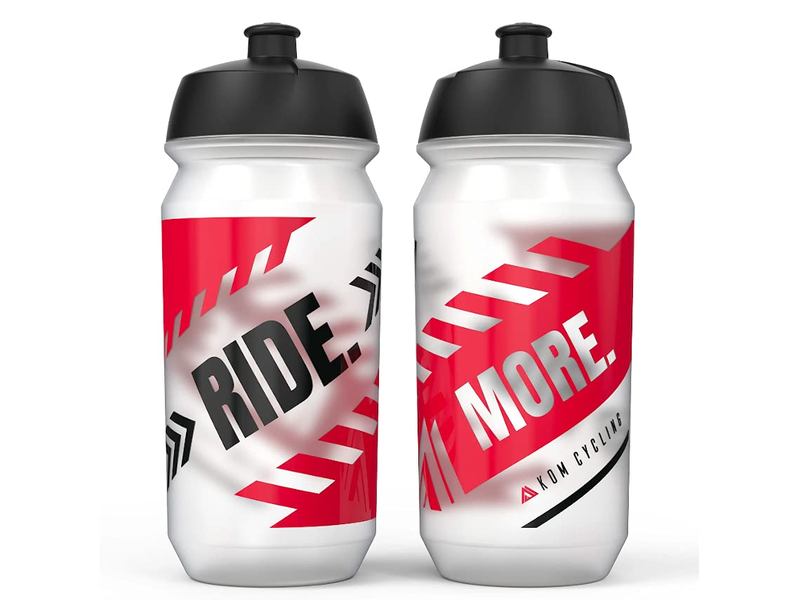 KOM Cycling Water Bottle Collection 500ml (16.9oz) Cycling Water Bottle Inspiration (2 Bottles, Ride. More.)