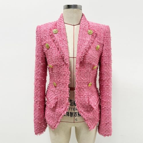 Women's 2024 Autumn Winter Fashion Tassel Slim Pink Tweed Office Blazer Coat Jacket, Vintage Solid4