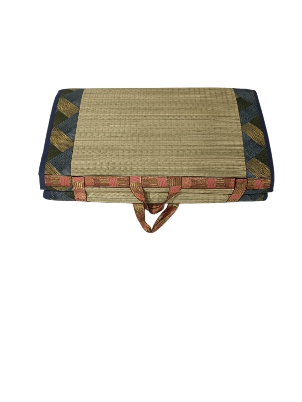 Folding Korai Grass Sleeping Mat,(6 x 6 Ft, 16,MM PU Gadi Foam) (Grey & Yellow)-image-41