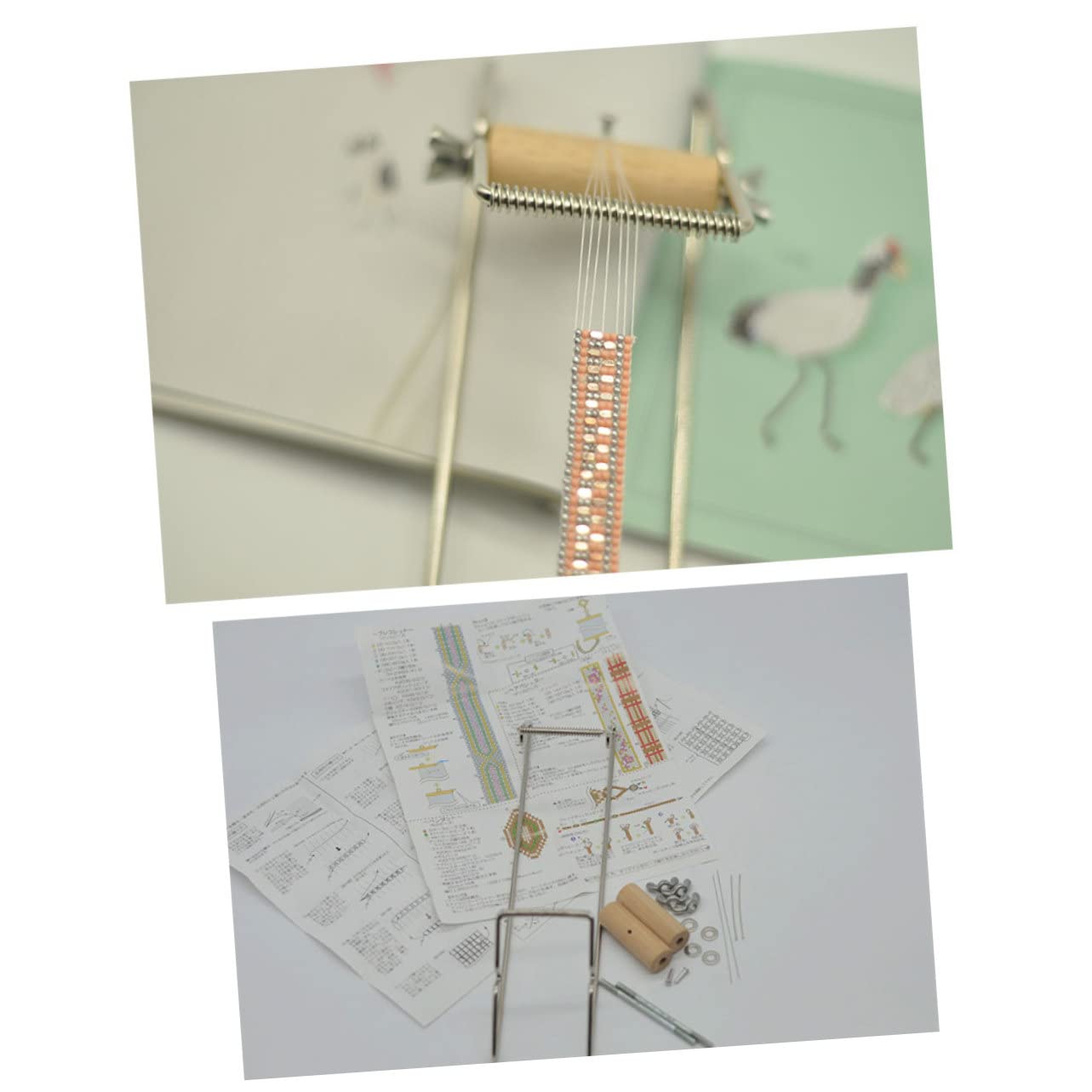 NUOBESTY Metal and Wood Bead Loom Machine Starter Kit Weave Craft Bracelets Loom Making Supplies
