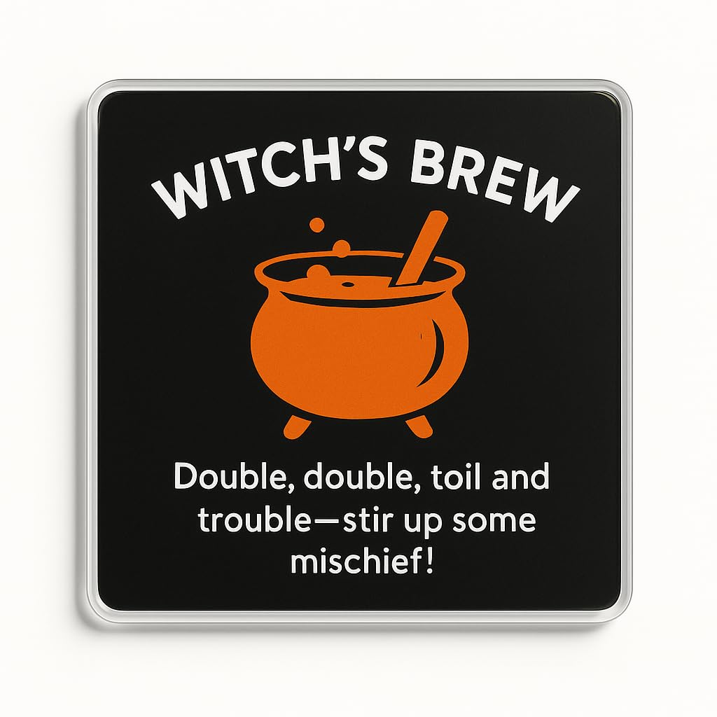 The Plum Penguin Brewed Mischief Modern Acrylic Coaster Gift For Halloween - Minimalist Witch's Brew Design Home Decor Table Accessory