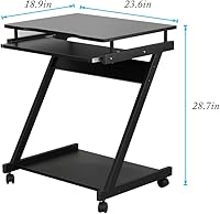 Vista 3 de soges Escritorio pequeño para computadora, carrito de escritorio para computadora portátil en forma de Z con ruedas, estación de trabajo