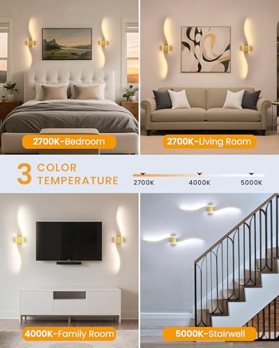 Image of NIORSUN 39.4 Inch Battery Operated Wall Sconce Set of 2, Gold Modern Rechargeable Wall Lights with Remote, 3CCT Dimmable Wireless Wall Lamp for Living Room Bedroom Hallway
