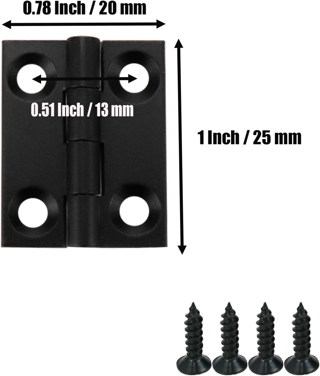 Mcredy Black Door Hinges 1 Inch Brass Small Butt Hinges Gate Hinge with Screws for Wooden Box Living Room Kitchen Office, 2 Pack