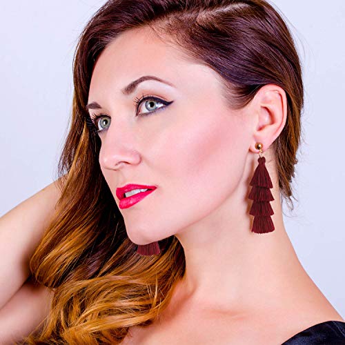 Tassel Earrings Handmade Tiered Thread Tassel Dangle Earrings, Multi Colors2